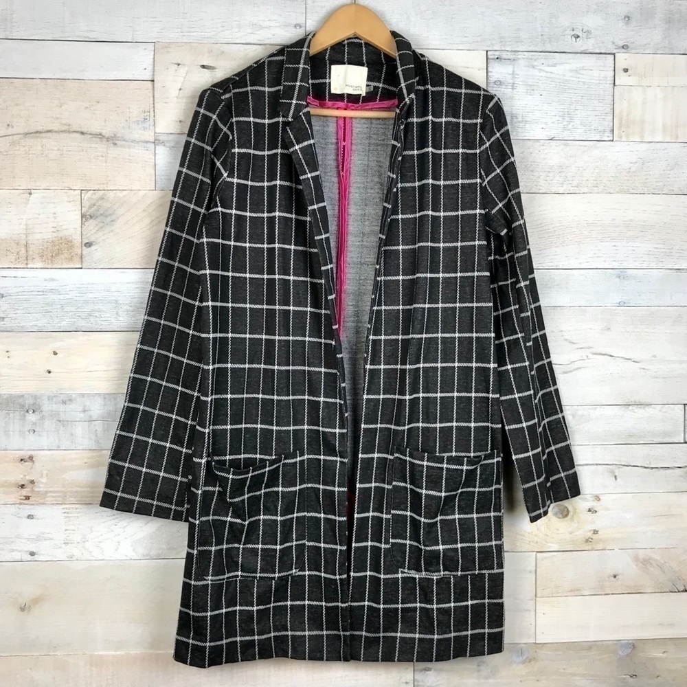 Mustard Seed Black White Checkered Open Jacket Shacket Medium